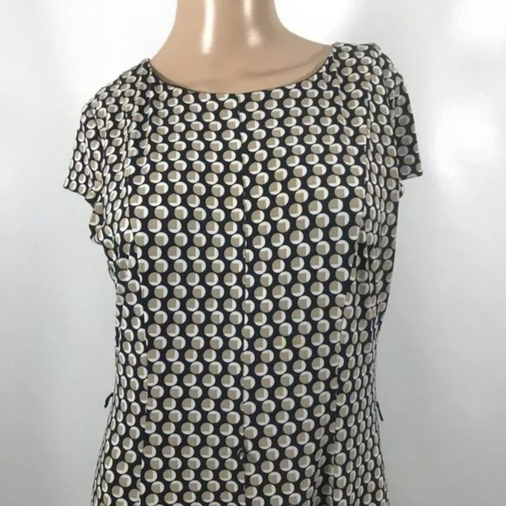 Jessica Howard Lightweight Cap Sleeve Midi Dress Stretch Black Tan Circles 6